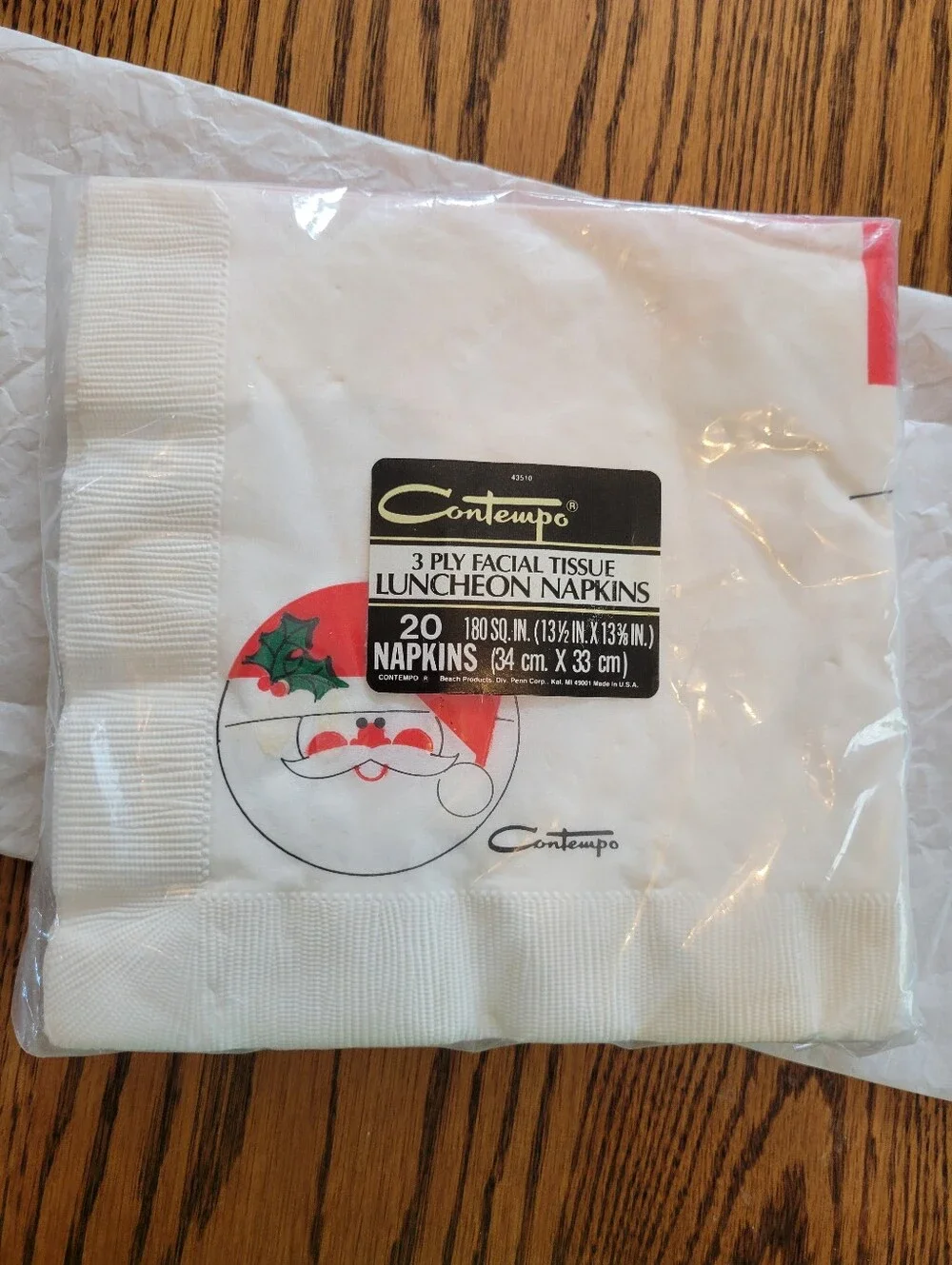 Vintage Contempo Festive Santa Paper Napkins - NOS Red & White Holiday Design